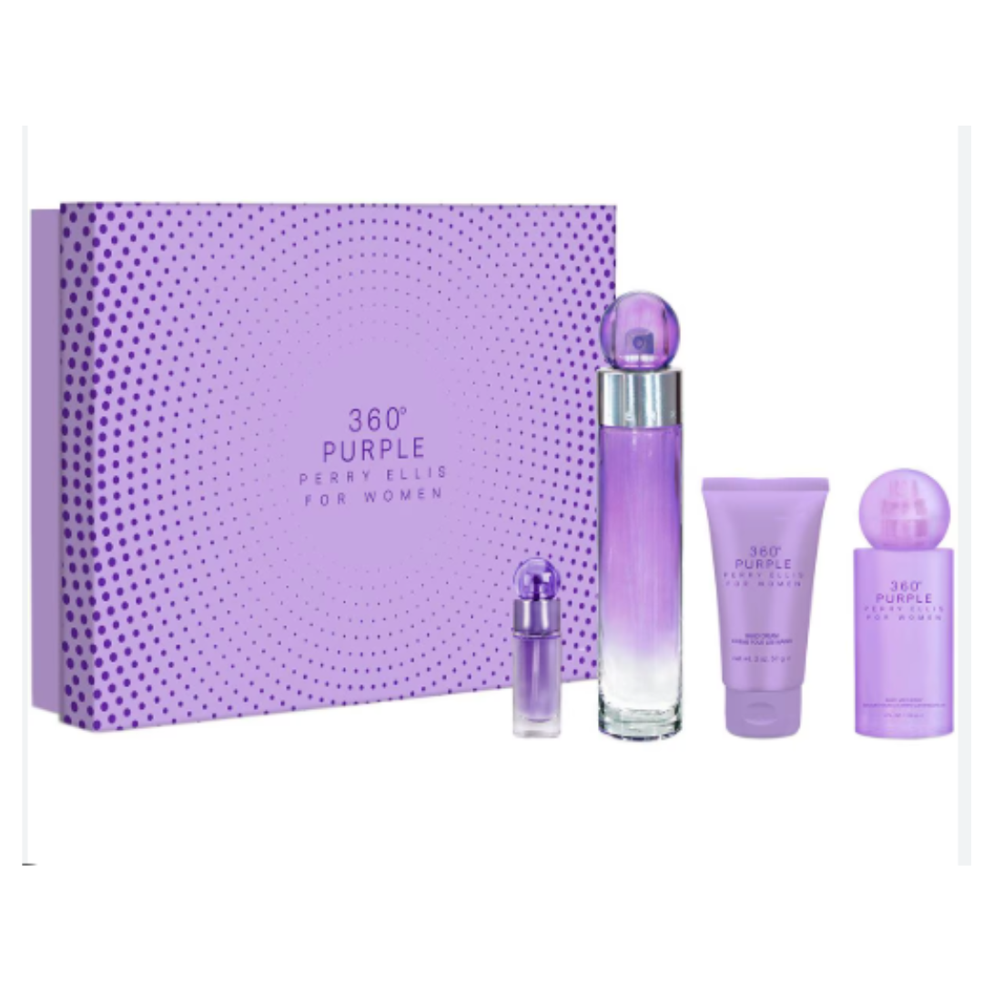 SET PERFUME PERRY ELLIS 360 PURPLE 4 PIEZAS EDP 100ML
