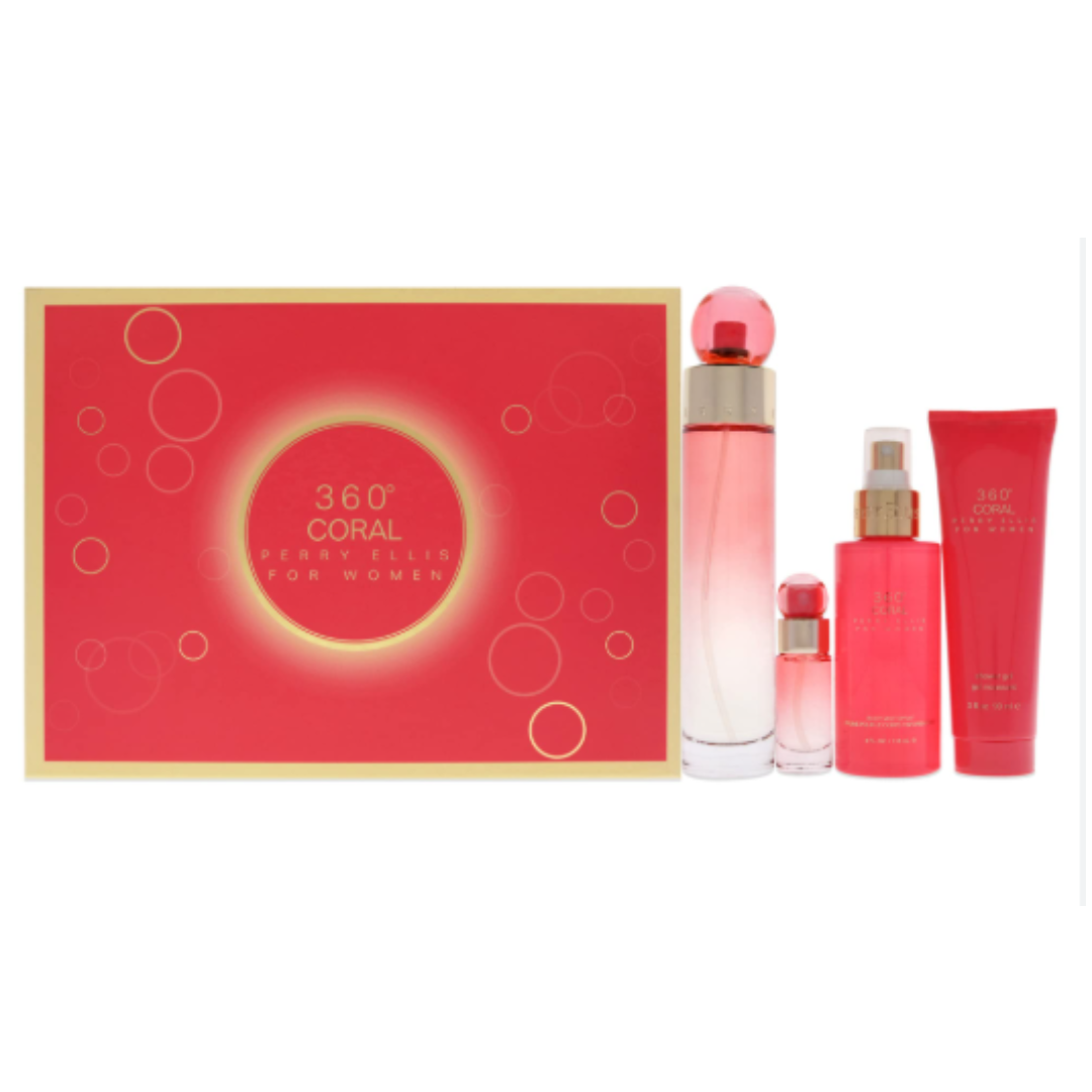 SET PERFUME PERRY ELLIS 360 CORAL 4 PIEZAS EDP 100ML