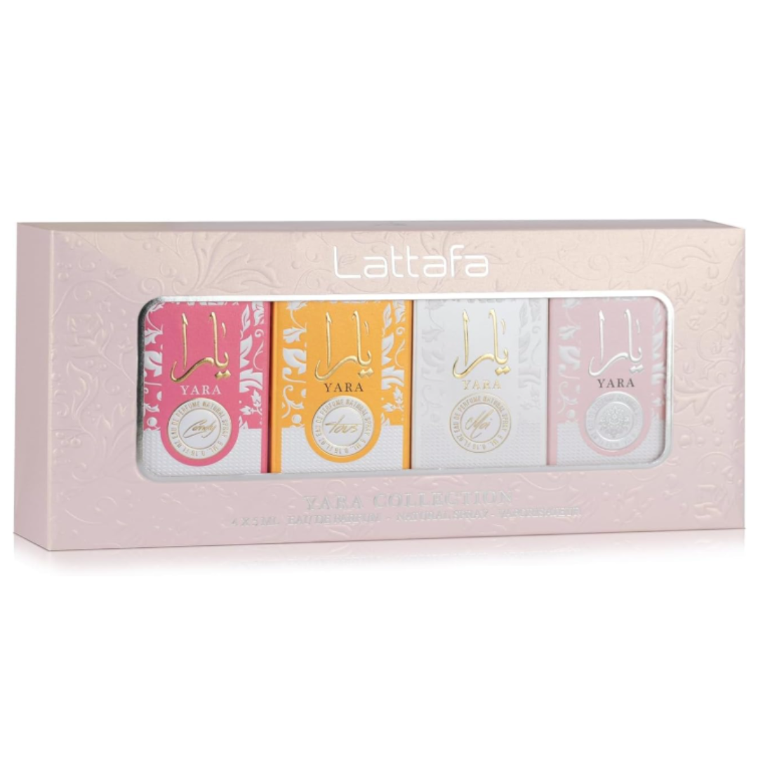 SET PERFUME LATTAFA YARA 4 PIEZAS MINI 5ML