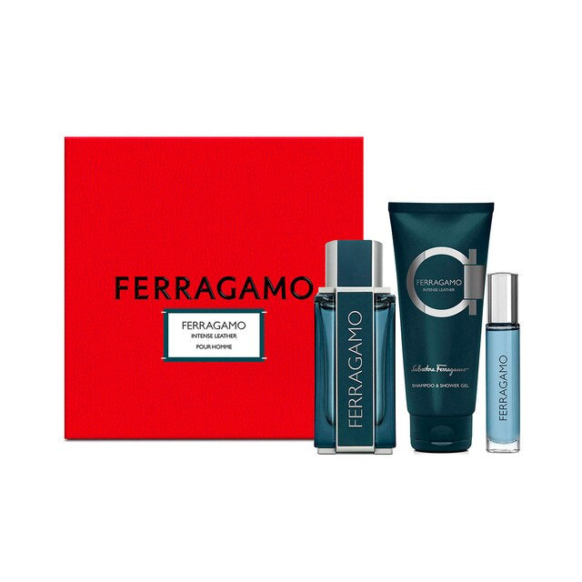 SET PERFUME SALVATORE FERRAGAMO INTENSE LEATHER 3 PZS EDP 100ML
