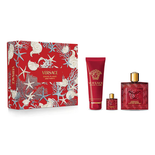 SET DE PERFUME VERSACE EROS FLAME  EAU DE PARFUM 100 ML 3 PIEZAS