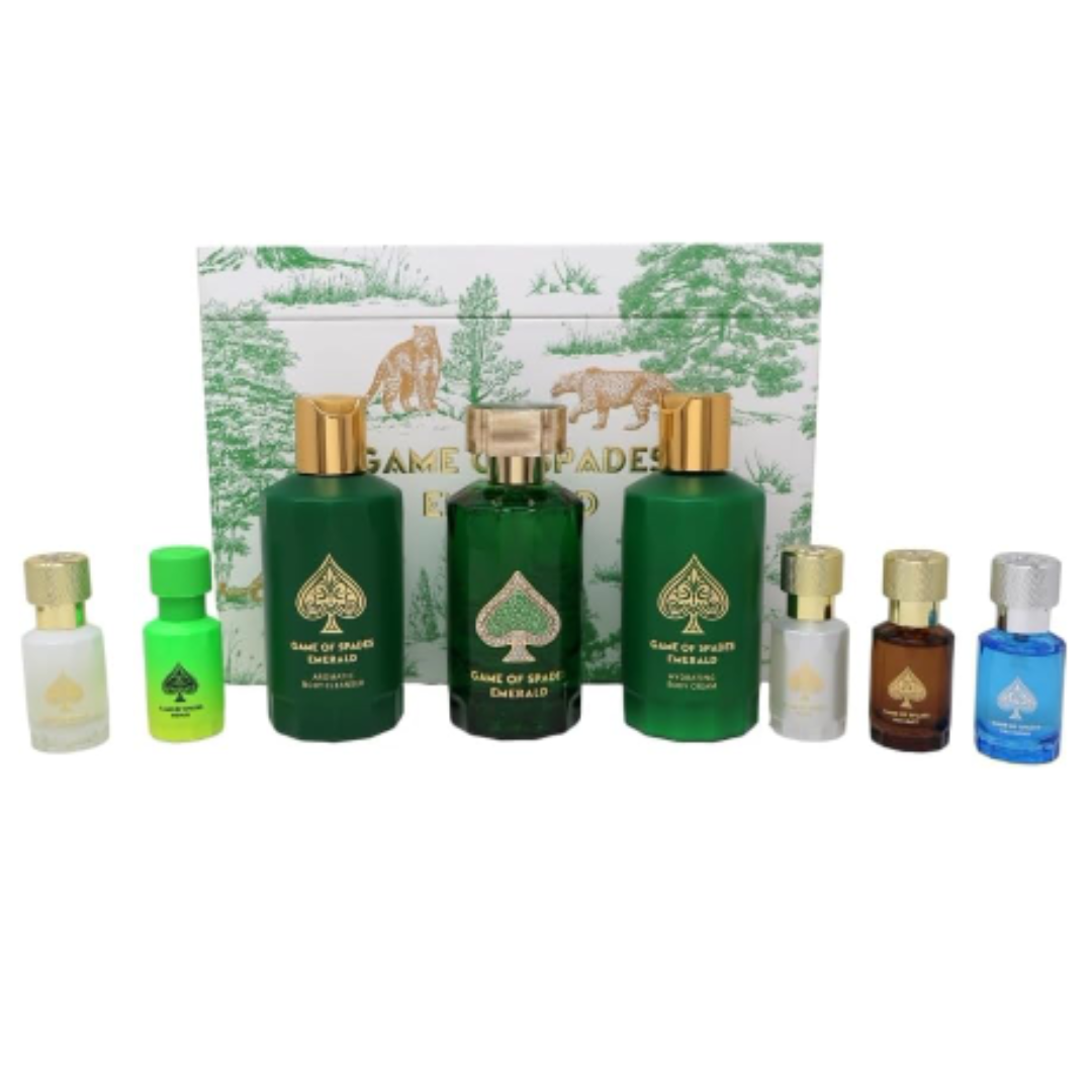 SET PERFUME JO MILANO GAME OF SPADES EMERALD EDP 8 PZS 100ML