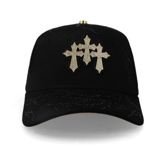 GORRA KEVIN HATS 3 CRUCES GOLD BLK