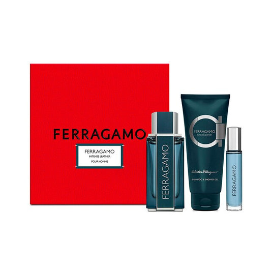 SET PERFUME SALVATORE FERRAGAMO INTENSE LEATHER 3 PZS EDP 100ML