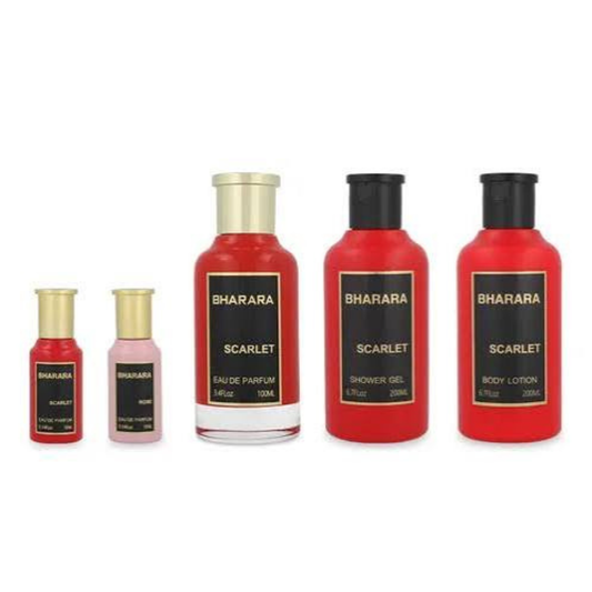 SET PERFUME BHARARA SCARLET 5PZS EDP 100ML